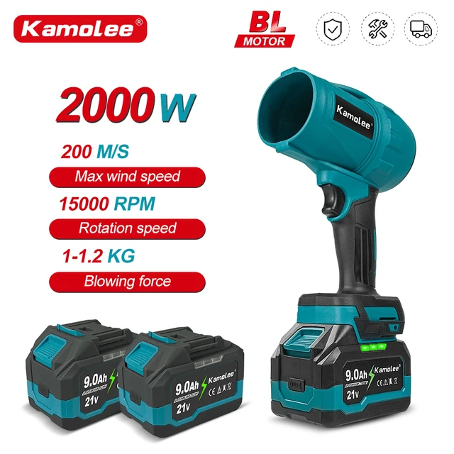 Kamolee Bezszczotkowy 2000W Elektryczny Turbodmuchawca Wentylator Jet 200M/S Suszarka Samochodowa Ręczne Narzędzie do Odkurzania i Dmuchania Pasuje do Akumulatorów 18V 21V