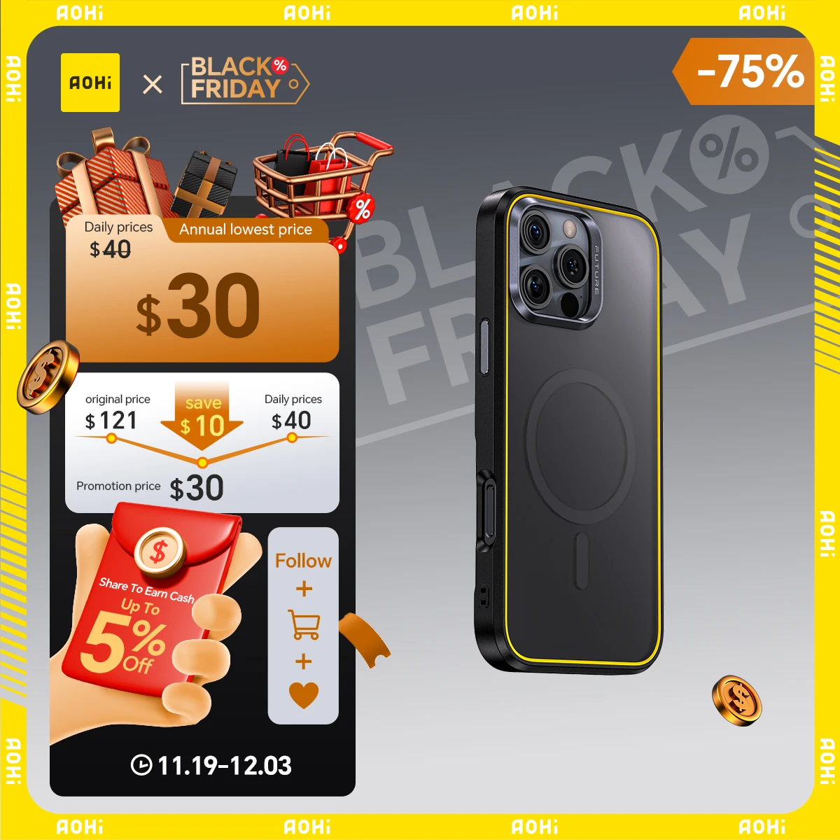 

AOHi The Future MagArmor Magnetic Phone Case with MagSafe Drop Protection Slim Magnetic Shockproof Phone Case for iPhone 16 Pro