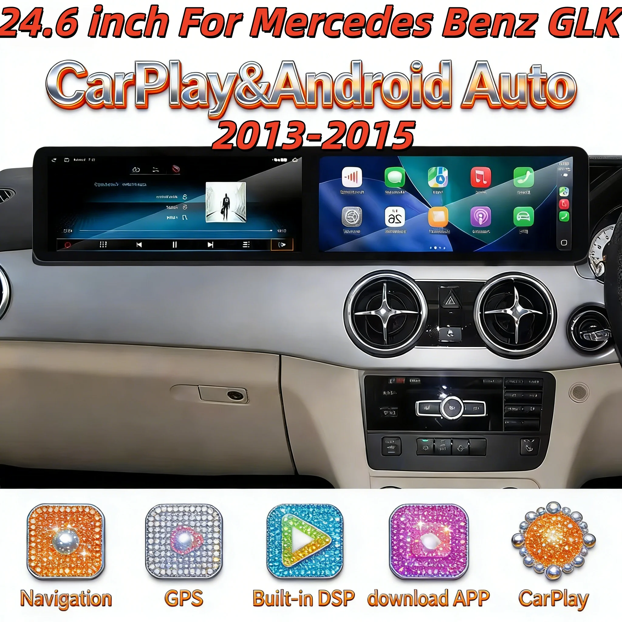 Multimedia Android 13 Bluetooth 5 Stereo For Mercedes Benz GLK Class X204 2013 2014 2015 Wireless CarPlay GPS Navigation LHD RHD