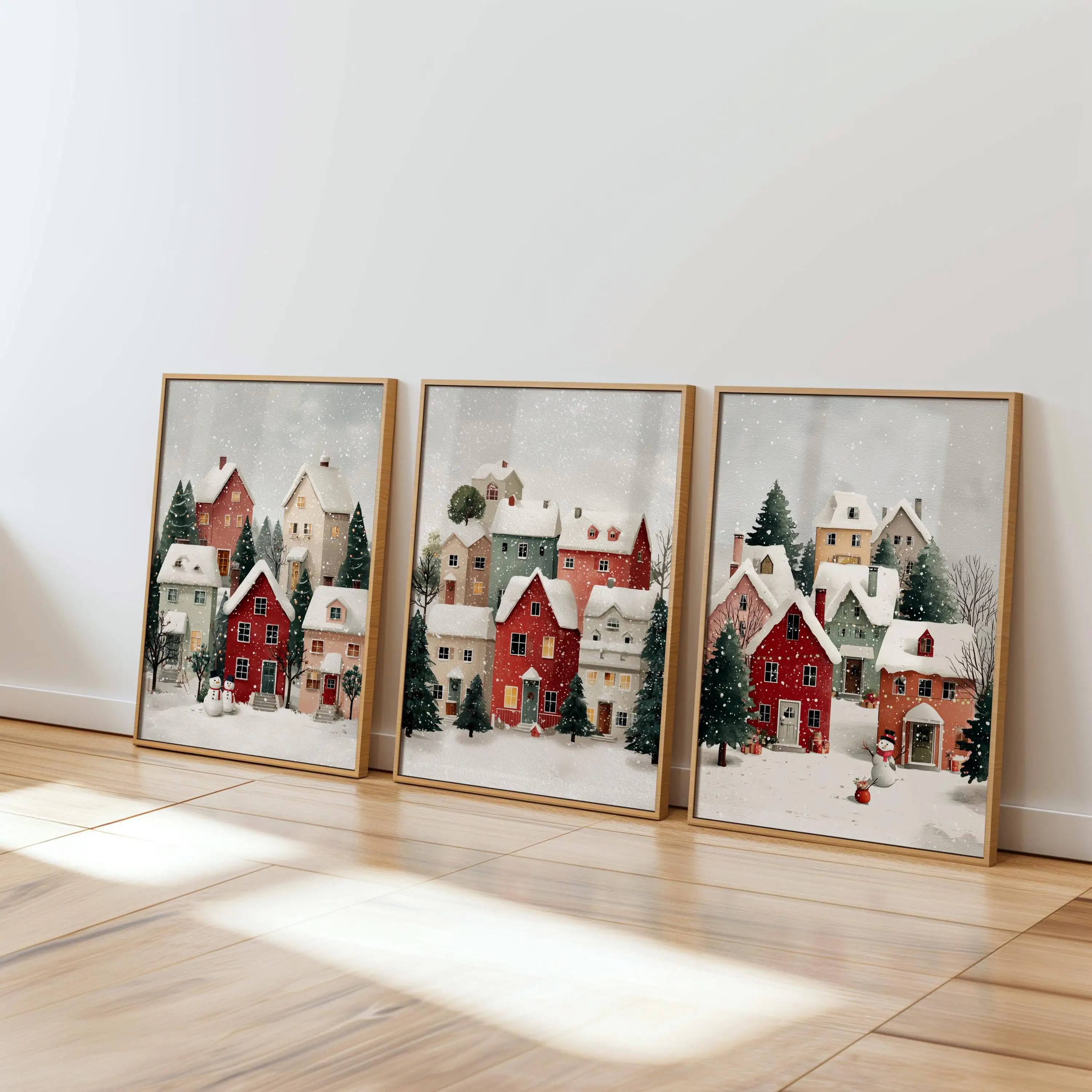 Christmas Set of 3 Prints Christmas Holiday Roon Wall Art Winter Town Painting Snowy Village Art Cozy Festive Decor Xmas Gift