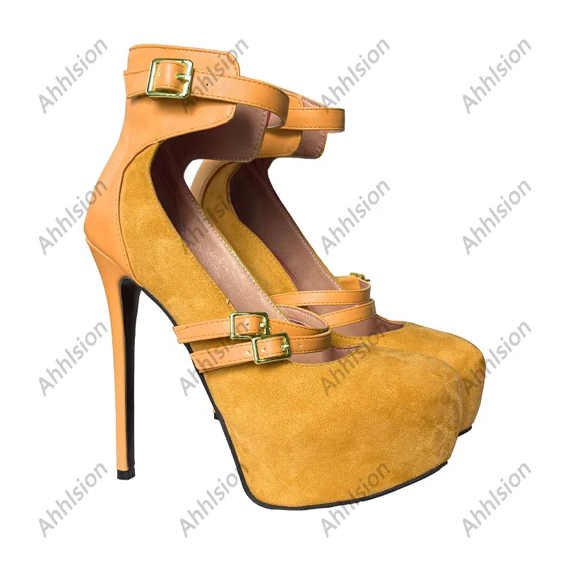 Ahhlsion اليدوية جديد وصول المرأة الصيف مضخات مثير الخنجر الكعوب جولة تو جميلة الفوشيه أحذية الحفلات السيدات الولايات المتحدة حجم 5-20 #3