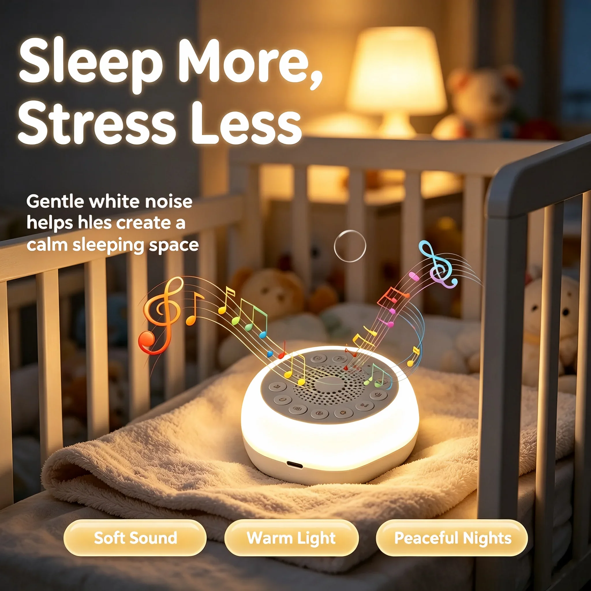 Sleep Sound White Noise Machine with 27 Sounds Night Light Timer, Portable Sleep Aid for Adults & Baby