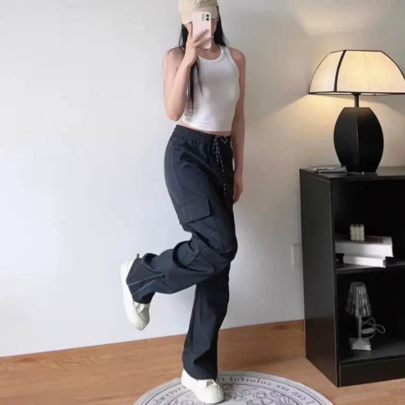 

Plus size Summer New Fashionable Casual Wide Leg Work Pants Trendy Brand good Spicy Girl Parachute Floor Dragging Pants Wom