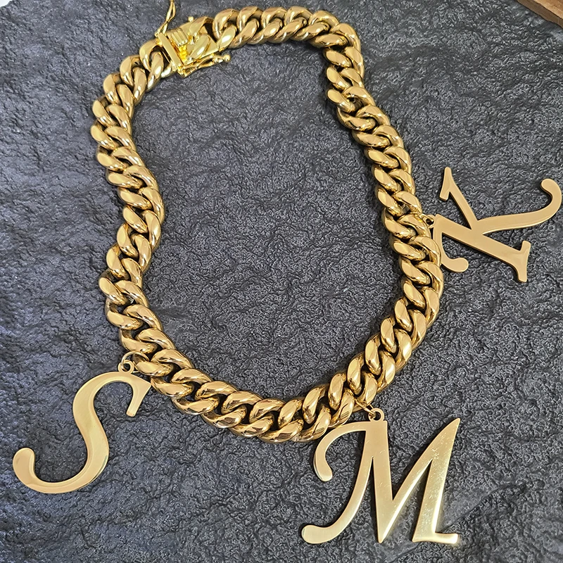 Customized Stainless Steel Hang Letters Necklace With 1.6CM/1.2CM Stainless Steel Cuban Chain  for Men Women Hip Hop Jewelry
