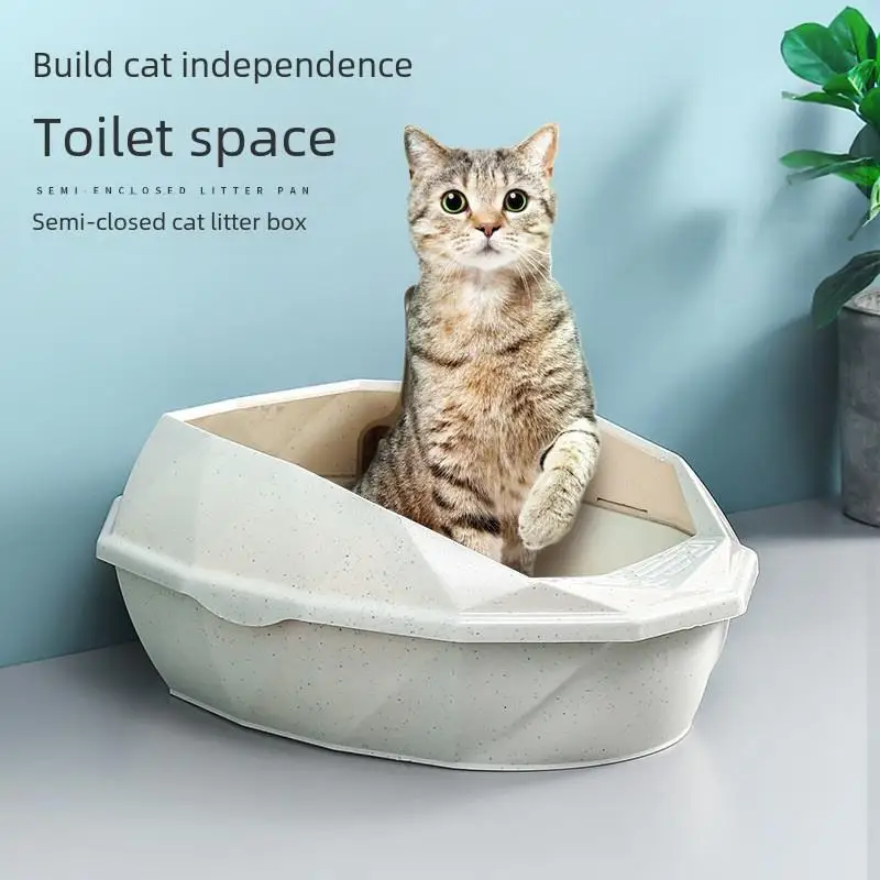 

Double-layer pine wood cat litter box with grid to prevent splashing semi-enclosed cat toilet cat litter box