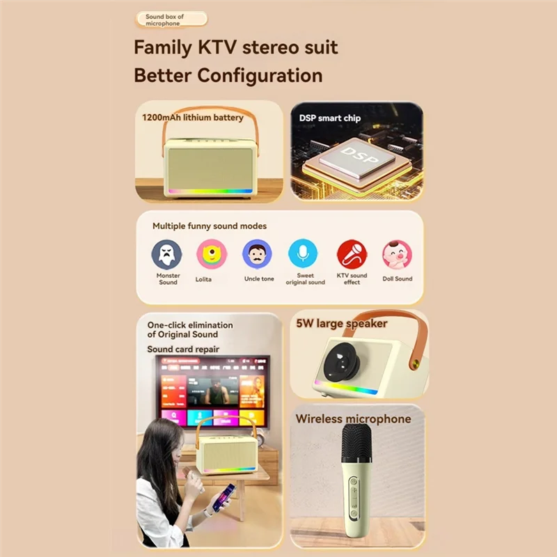 AA87 Karaoke Machine Voor Kinderen Volwassenen Mini Draagbare Bluetooth Karaoke Luidspreker Met Draadloze Microfoon LED Licht Voor Banket