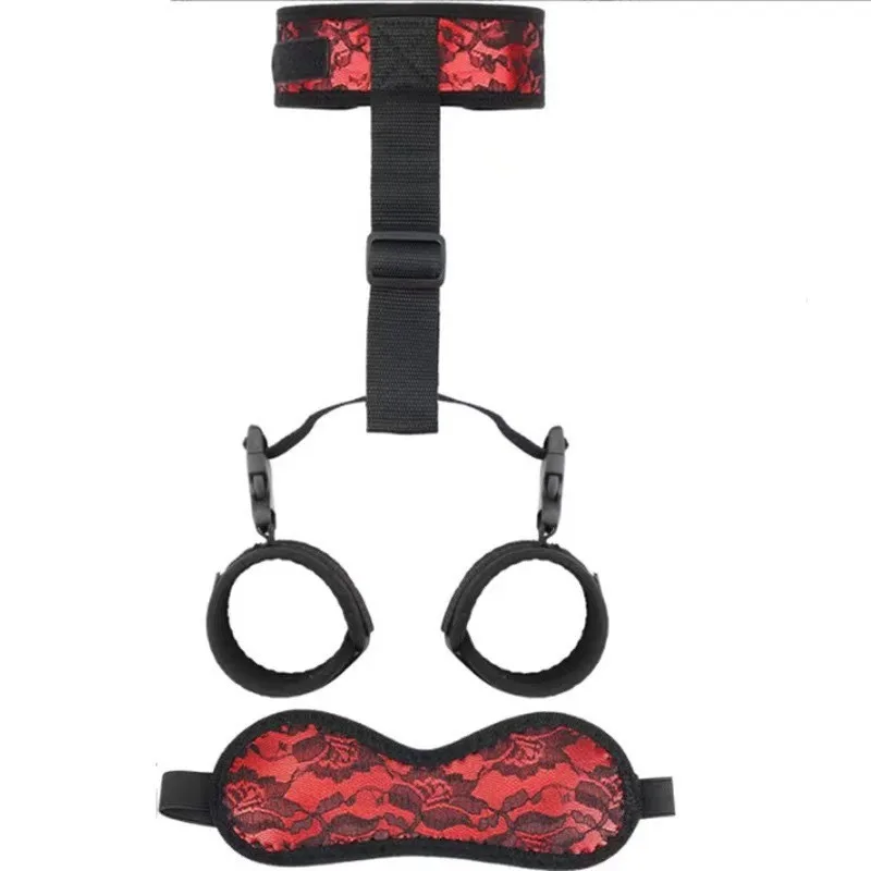 BDSM Bondage Restraint Set Neck Collar Handcuffs Blindfold Wrist Cuffs Adult SM Sex Toys Role Play for Couples 18+