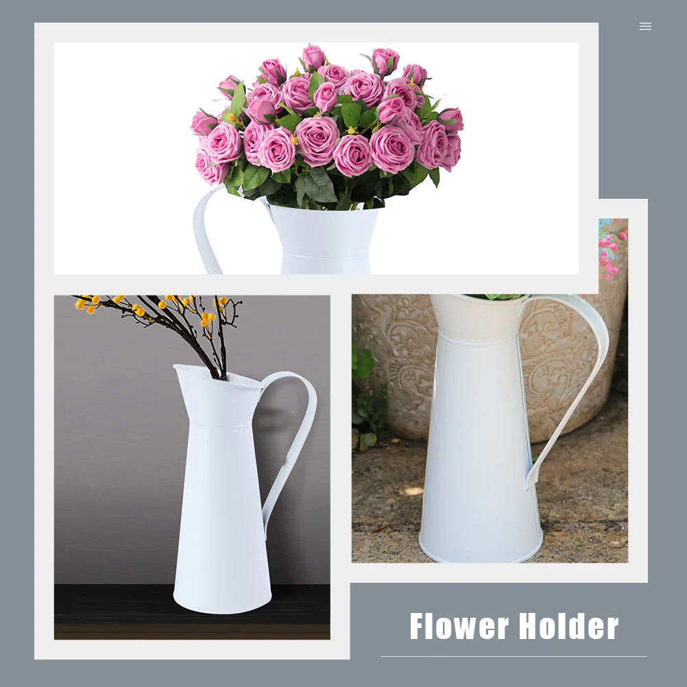 

2 Pcs Dried Flower Vase Iron Pitcher Decorative Desktop Flowerpot Garden Planter Non Slip Container