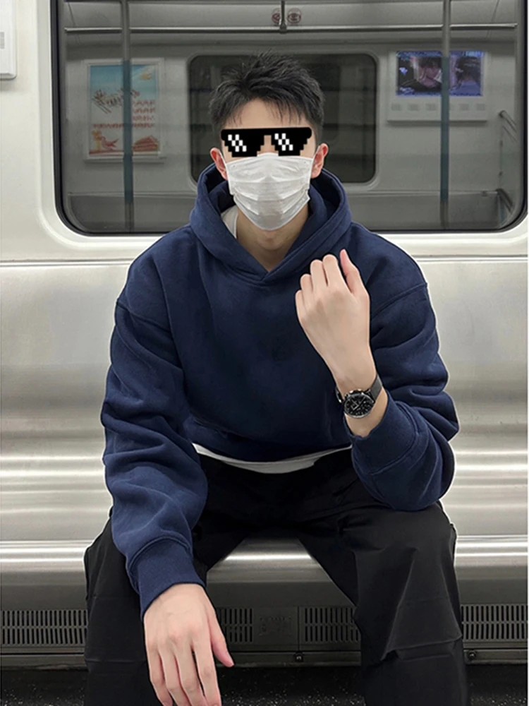 

Cobalt Blue Hoodie Men's Spring Autumn American High Street Sle Jaet Trendy Brand High-End Feeling Haome Heavyweight H...