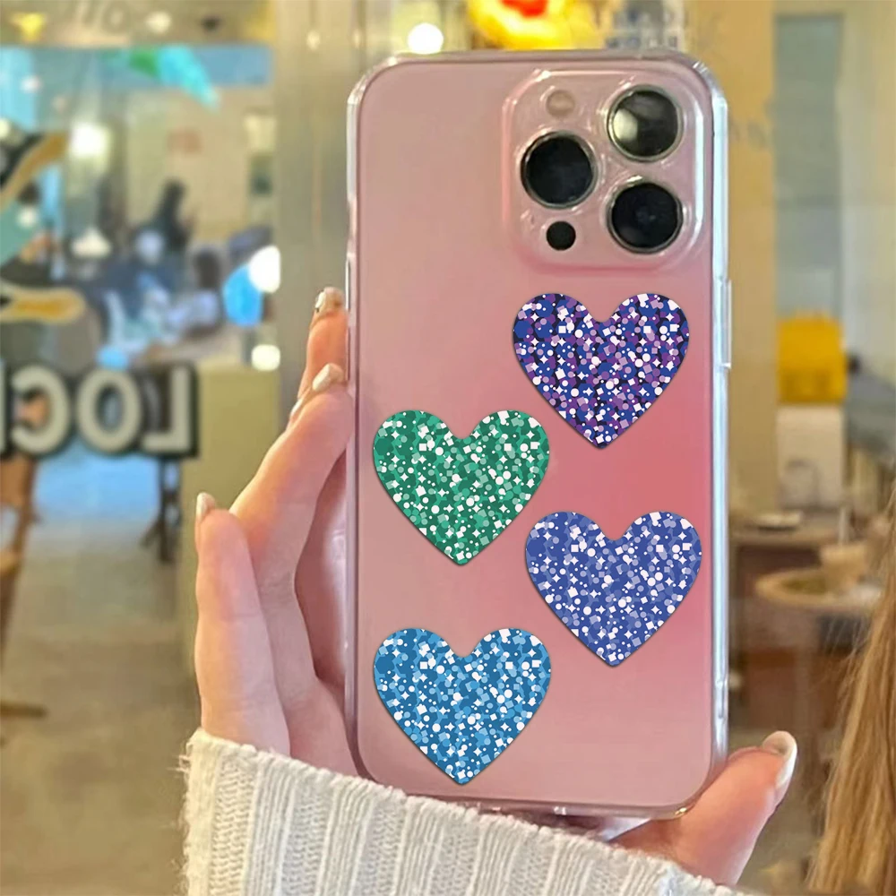 500PCS strass Peach Heart Pattern oro rosa Multi Color Heart Sticker cellulare ornamento lucido fai da te