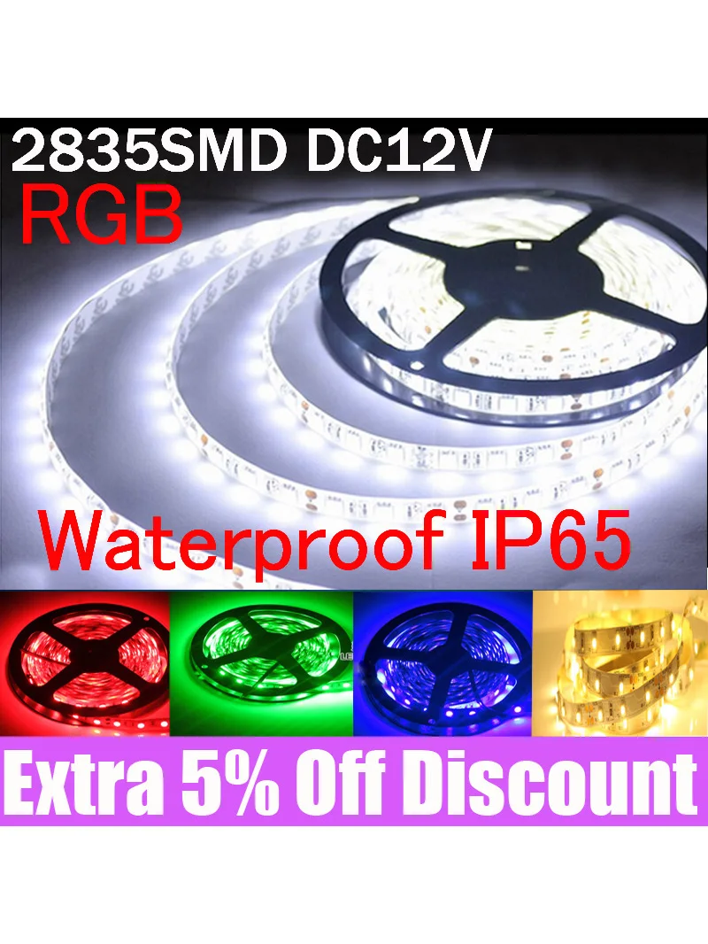 Led Strip 2835 SMD DC 12V 300Led/ 5M 4/3/2/1M waterproof flexible tape lamp tira Led fita led light 5050 rgb line  stripe