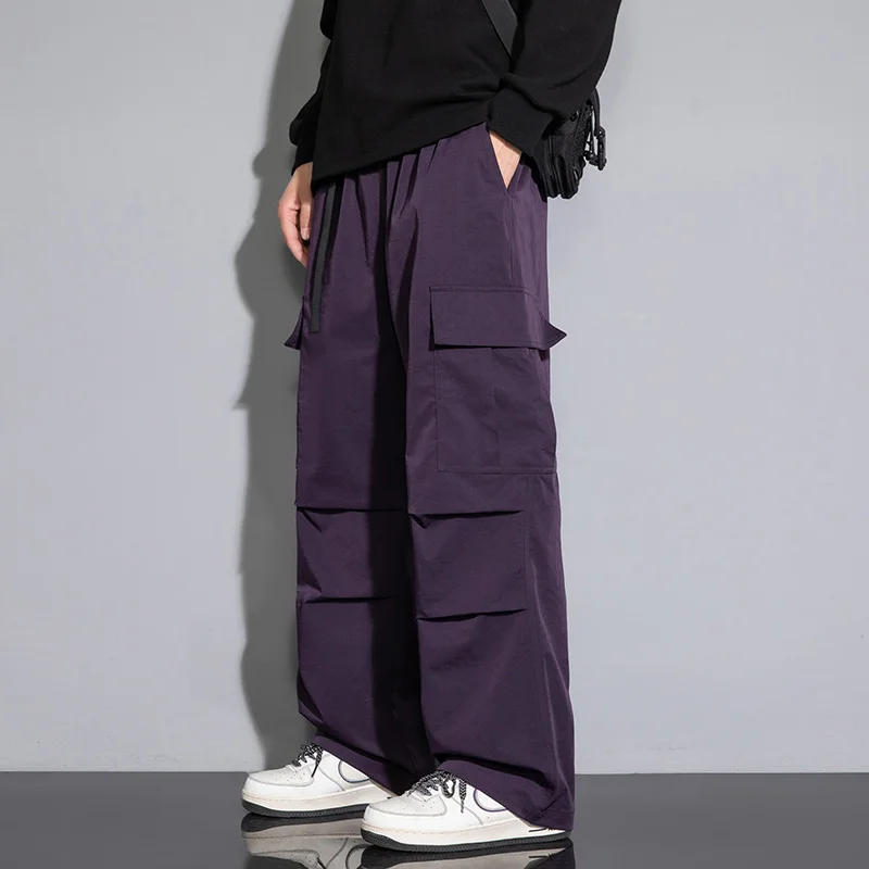 Spring and Autumn Men\'s Style High Waist Loose Wide Leg Pants Vintage Fashion Casual Pockets Workwear Casual Trousers