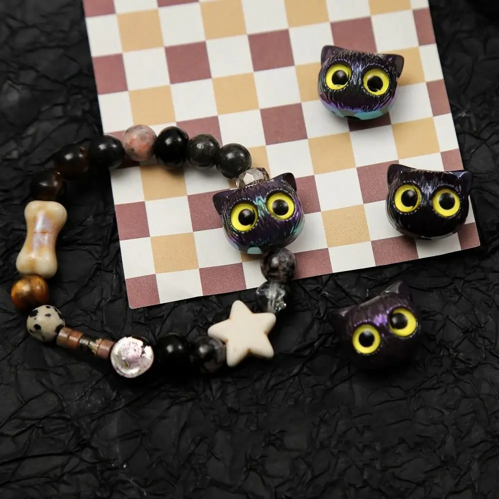 3pcs/Bag Acrylic Big Eyed Cat Beads DIY Accessories DIY Crafts Loose Spacer Beads Cartoon Design Handmade Bracelet Material