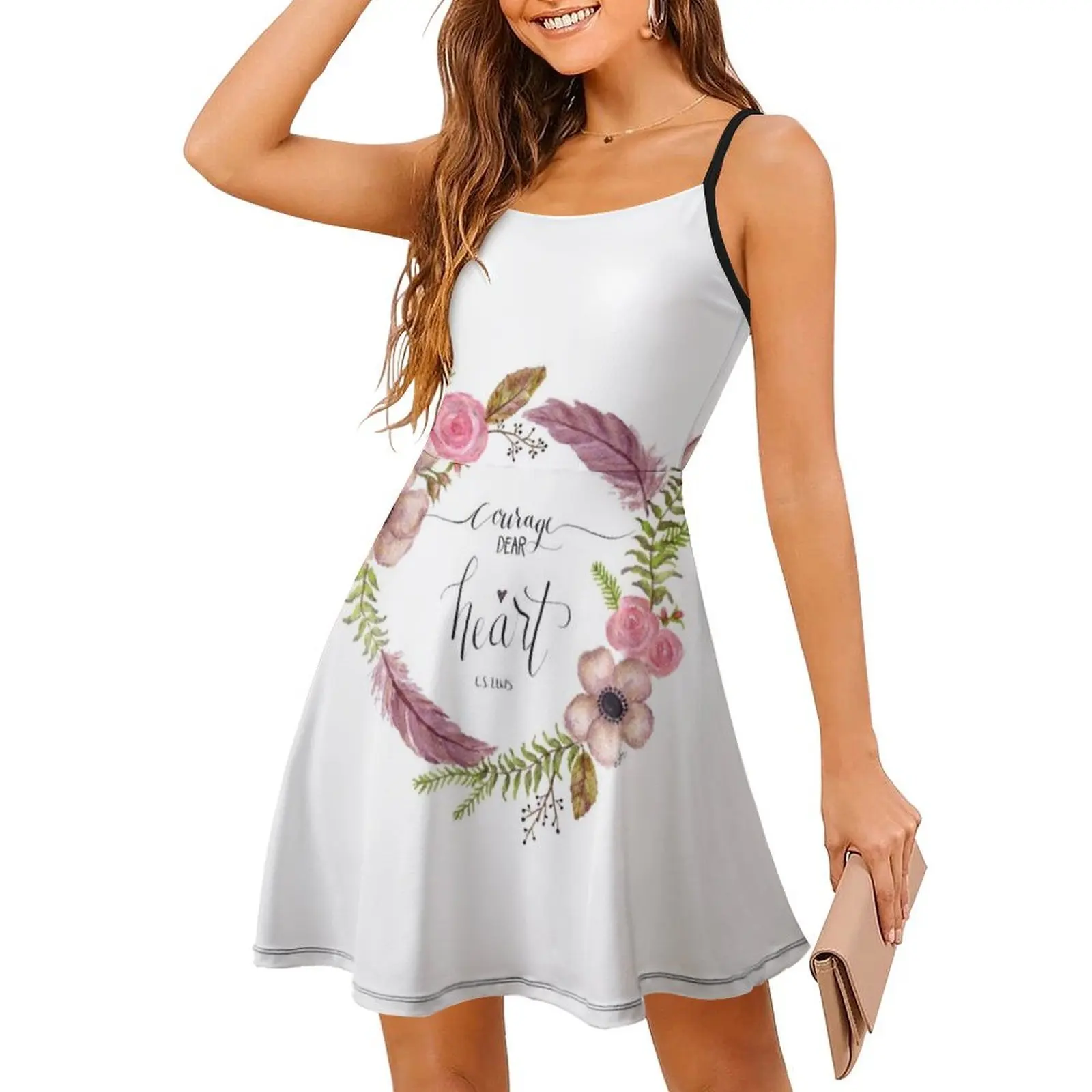 "الشجاعة عزيزي القلب" سي إس. فستان لويس اقتباس Preppy Style قصير للنساء على شكل حرف A فضفاض مناسب فستان يوم كاجوال إكليل بألوان مائية #3