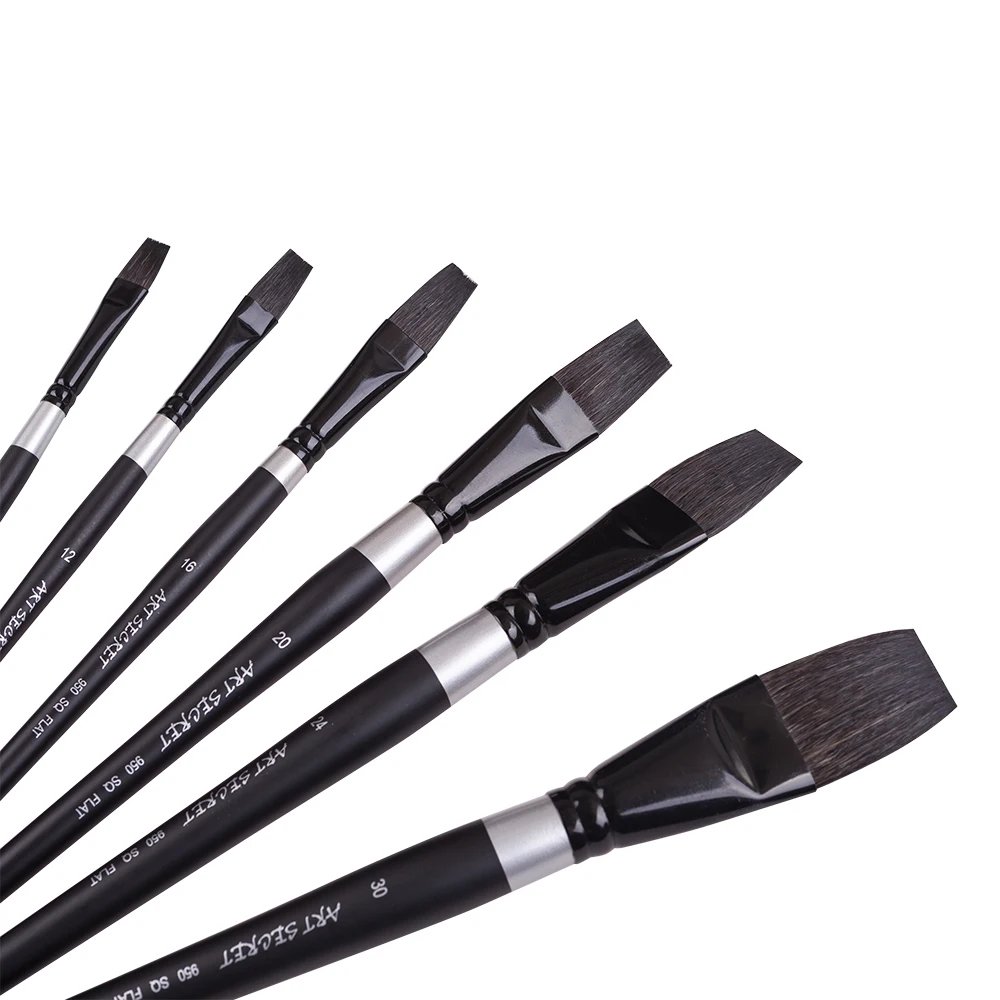 

ArtSecret 6 PCS Squirrel Hair Watercolor Paintbrush 950SQ Flat Anti-Drop Wooden Handle Paint Brushes Artistic Art Tool
