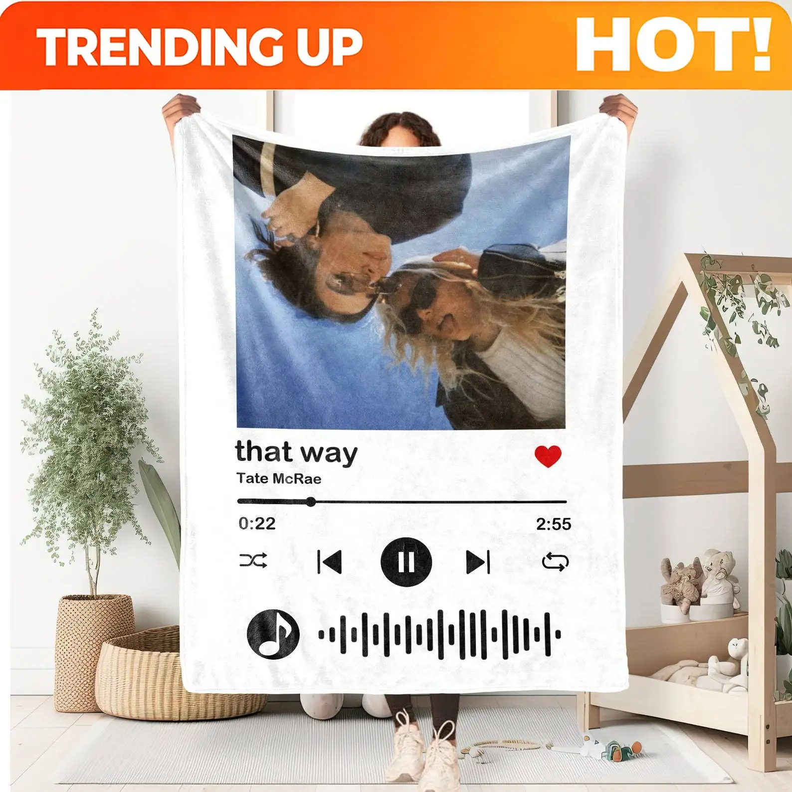 Customize Personalized Song Blanket, Custom Photo Soft Throw Blankets, Blanket with Your Favorite Song, Gift for Mom, Dad, Coupl