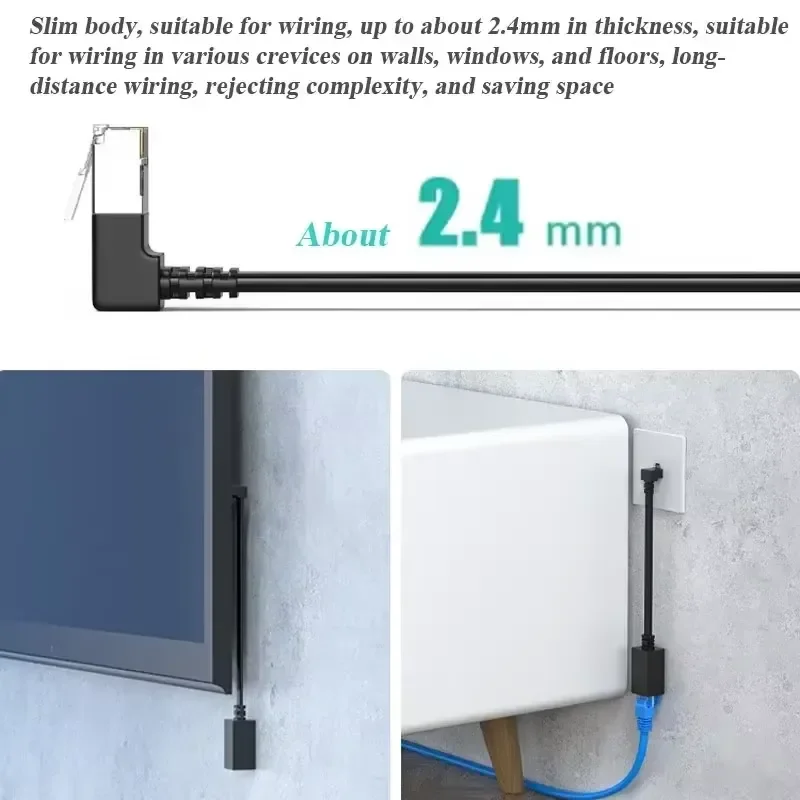 CAT7 90 Degree RJ45 Network Cable Connector Rj45 Extension Line Ultra Flat 10G Right Angle Eblow Rj45 Male To Female Plug