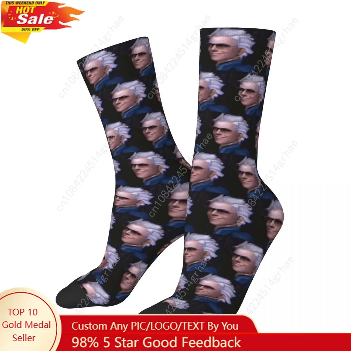 Skarpety z serii Devil May Cry z Vergilem, wysokiej jakości skarpetki Harajuku na każdą porę roku, prezent urodzinowy dla mężczyzn i kobiet.