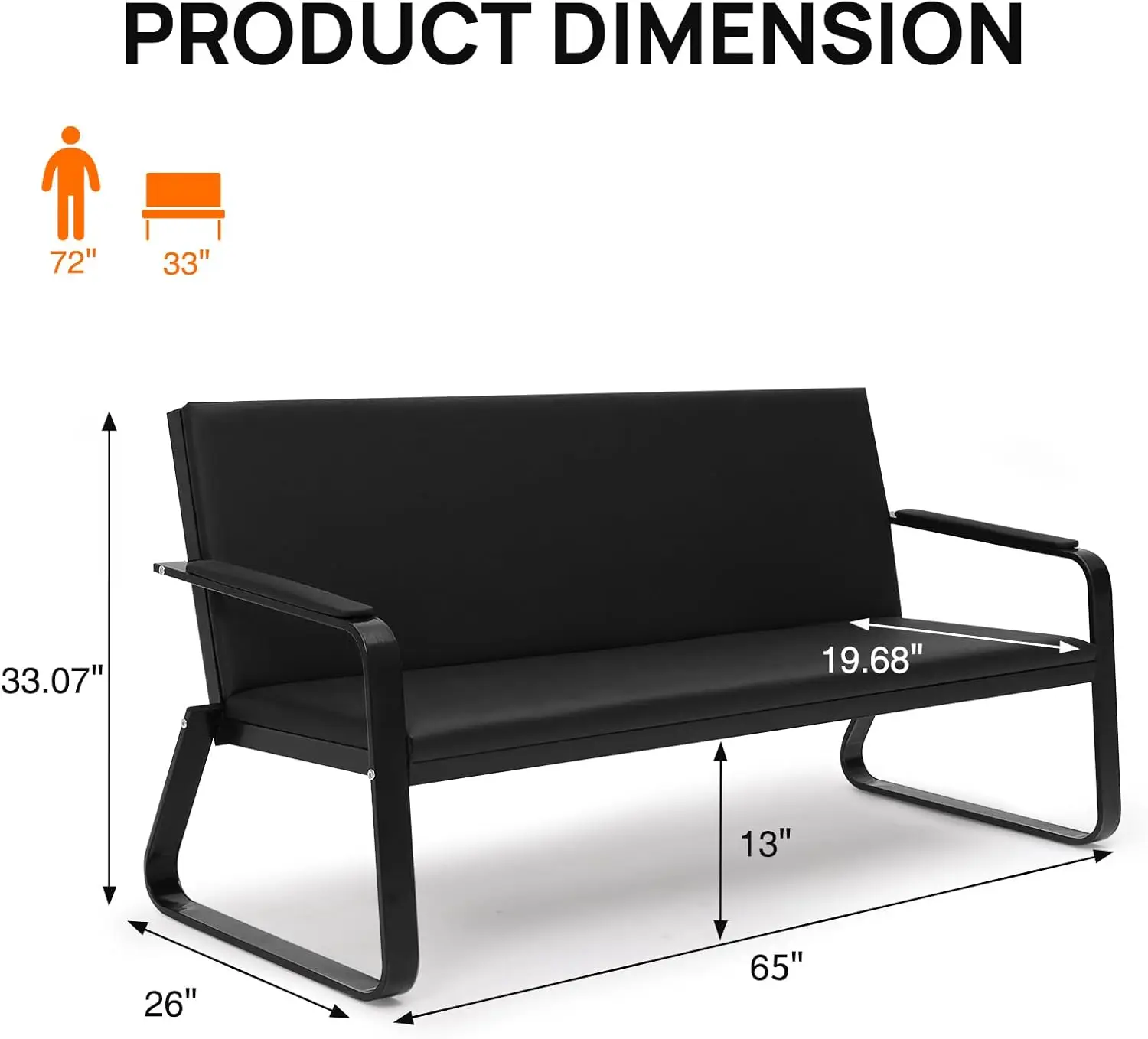 مقعد غرفة الانتظار مصنوع من جلد البولي يوريثان بمسند للذراع لمناطق الاستقبال في المكتب والردهة والعيادة #3