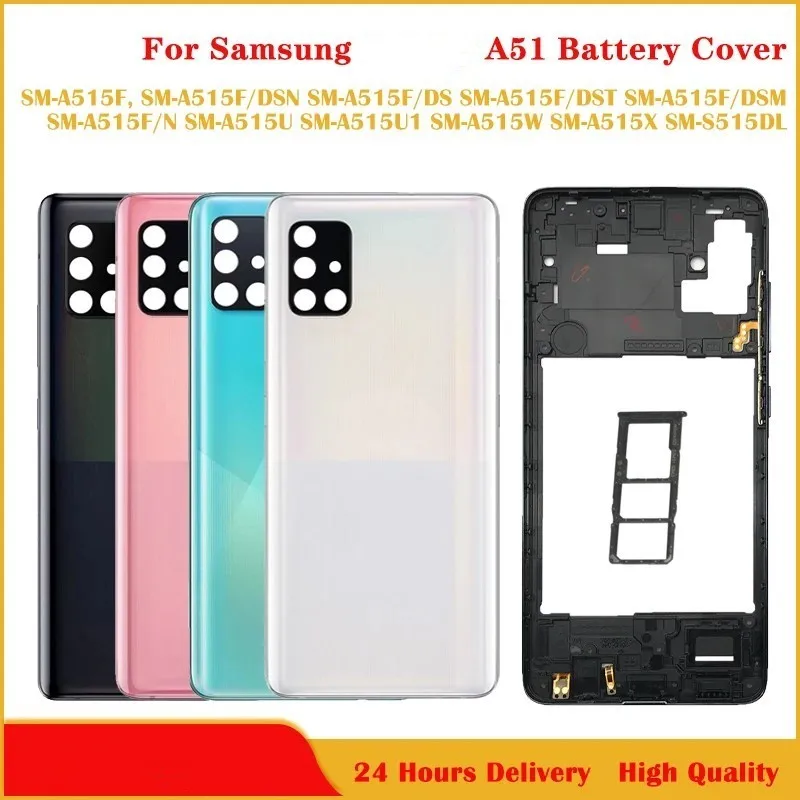 For Samsung Galaxy A51 A515 A515F A515FN Battery Back Cover A51 Plastic Housing Case Middle Frame Chassis Volume Side Key