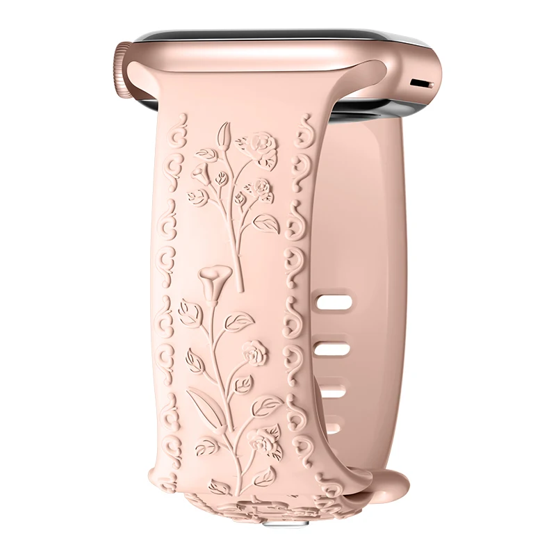 Flower Engraved Strap For Apple Watch Bands 44mm 40mm 49mm 41mm 45mm 38mm 42mm bracelet iwatch series 8 9 7 6 3 ultra 2 se band