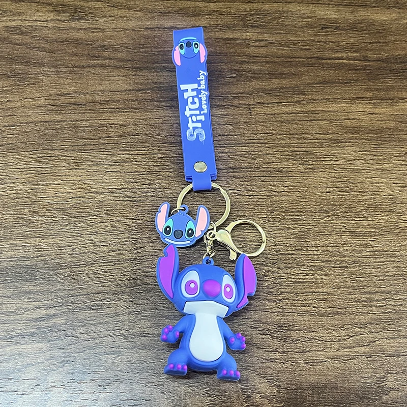 Cartoon Disney Lilo & Stitch Silikon-Anhänger-Schlüsselanhänger für Damen und Herren, Fans, schöner rosa, blau, lila Stich-Engel-Schlüsselanhänger, Geschenke