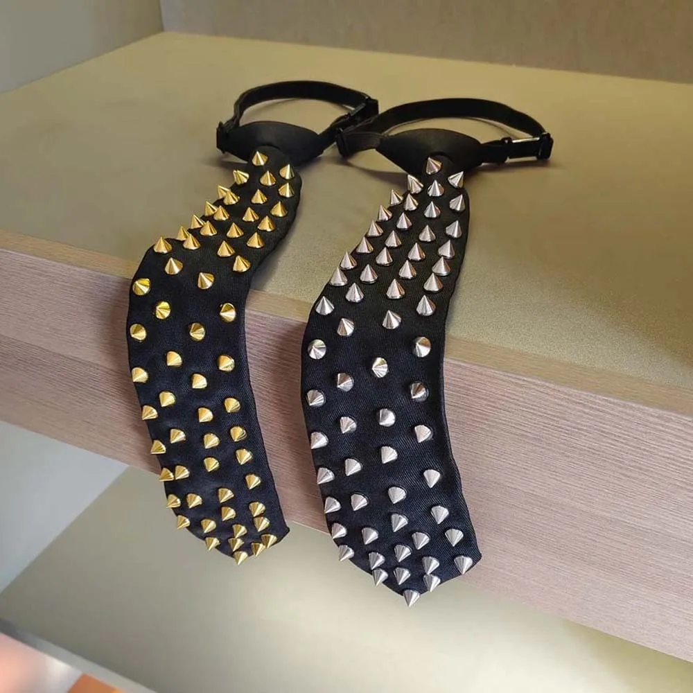 Clothing Decoration Locomotive Style Rivet Tie Black Choker Punk Style Long Necktie Geometric Necklace Pre-tied Tie Daily