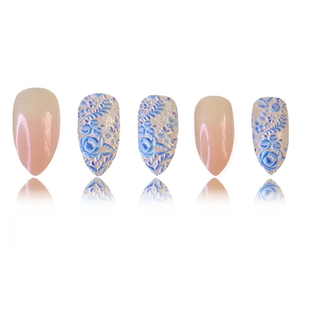 

3D French Press On Nails Fake Nail With Glue Gradient Short Stiletto False Nails For Gluing Full Cover Finger Tip Manicure Tool