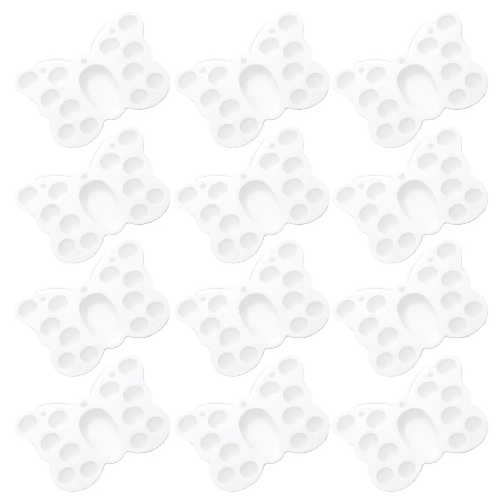 

12pcs Butterfly-Shaped Pigment Mixing Multi-Holes Pigment Plate Tray For Oil Watercolor Painting Multi-Grid Holder Art Supplies
