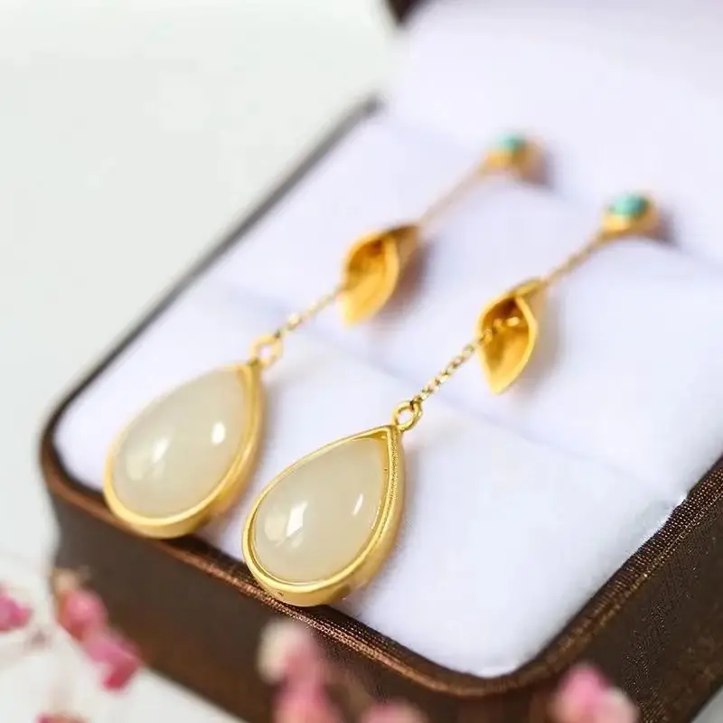 QEENKISS 24KT Gold Vintage Water Drop Stud Earrings For Women Fine Wholesale Jewelry Wedding Party Bride Lady Mother Gift EG5242