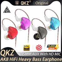 Original QKZ AK8 Wired In-Ear Wired Headphone HiFi Heavy Bass Earphone 3.5MM AUX Sports Games Music Headset With HD Microphone