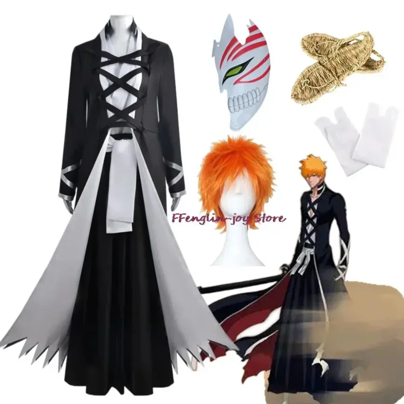 

Костюм Аниме Kurosaki Ichigo, косплей, тысячелетний парик, черная одежда Шинигами, Униформа, Хэллоуин, мужской костюм