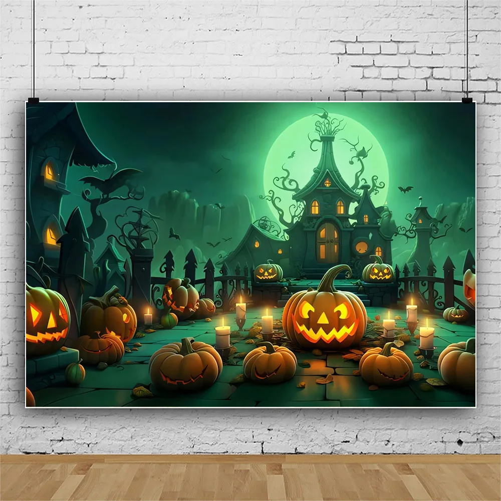 Happy Halloween Backdrop for Horror Night Moon Scary Cemetery Witch Castle Pumpkin Family Portrait Photography Background