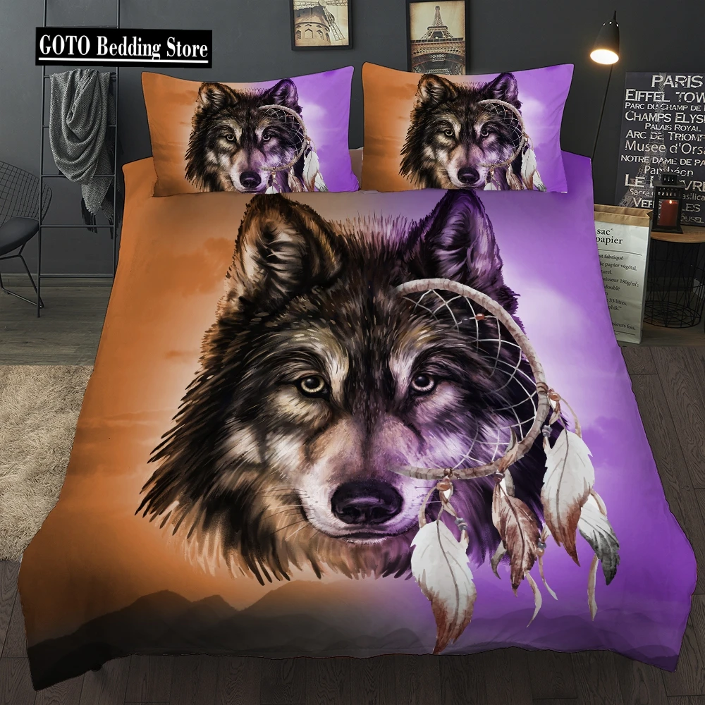 

100% Bamboo Fiber Housse De Couette 220x240 Purple Brown Dreamnet Wolf Bedding Set Feathers Duvet Cover Bed Set Juego De Cama 3d