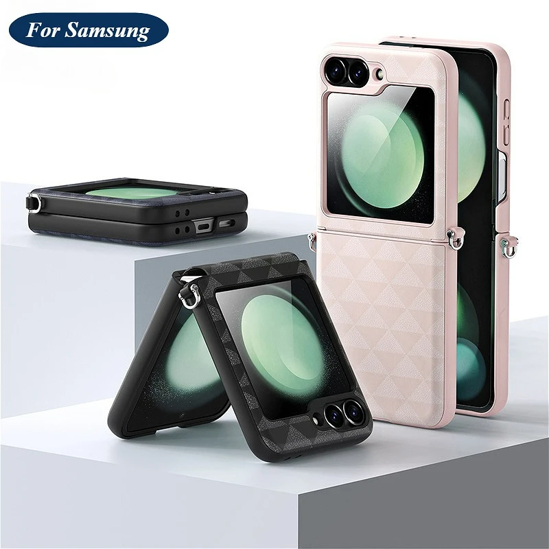 Para Samsung Z Flip6 W25 Flip todo incluido funda de teléfono de cuero vegano material de PC color sólido funda protectora de carga inalámbrica