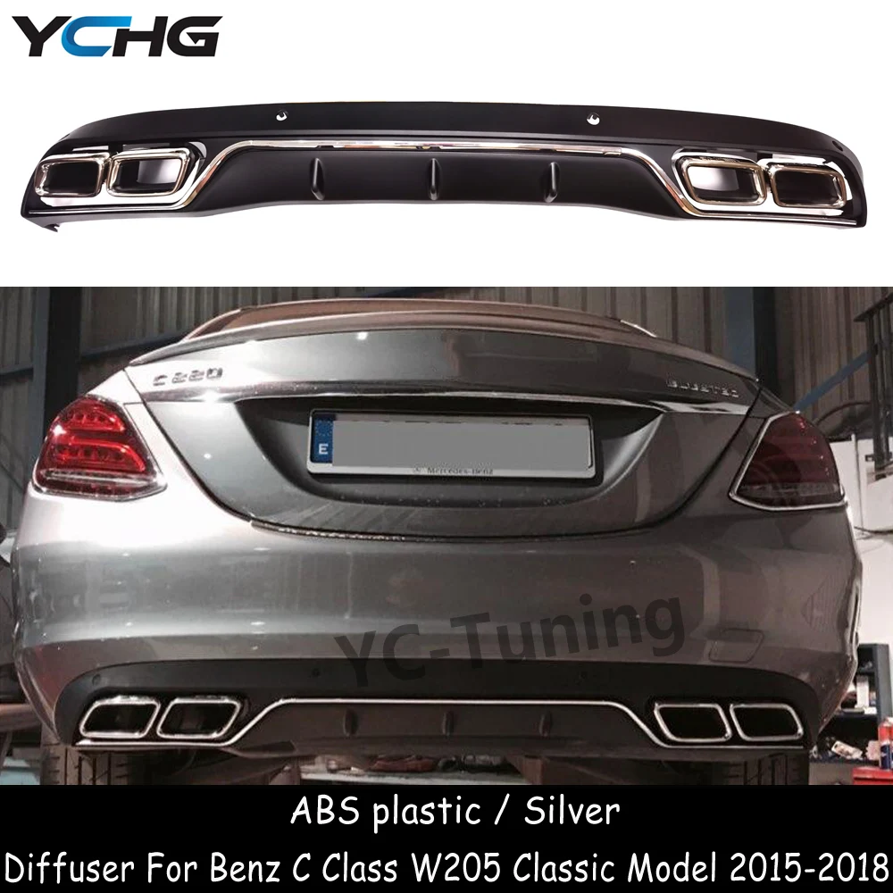 

W205 AMG Style, диффузор заднего бампера для Mercedes Benz C Class W205 Sedan, классическая модель с 4 насадками на выхлопную систему 2015-2018