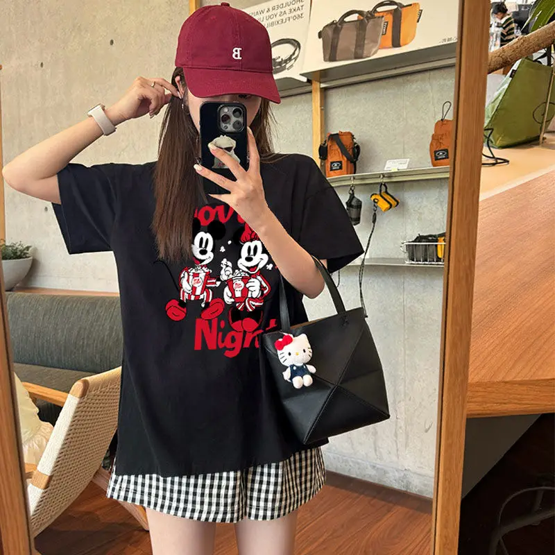 

2025 New Disney Family Family Fashion Leisure Pure Cotton T-shirt Retro Street College Style Commuting Y2K Harajuku Style