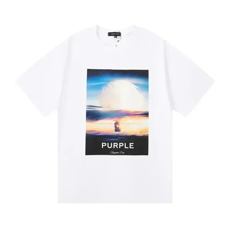 Men Women T-Shirt PURPLE Shirt High Street Men\'s T Shirts 2024ss White Black T-shirt Box Printing Top Short Sleeve Summer Tee