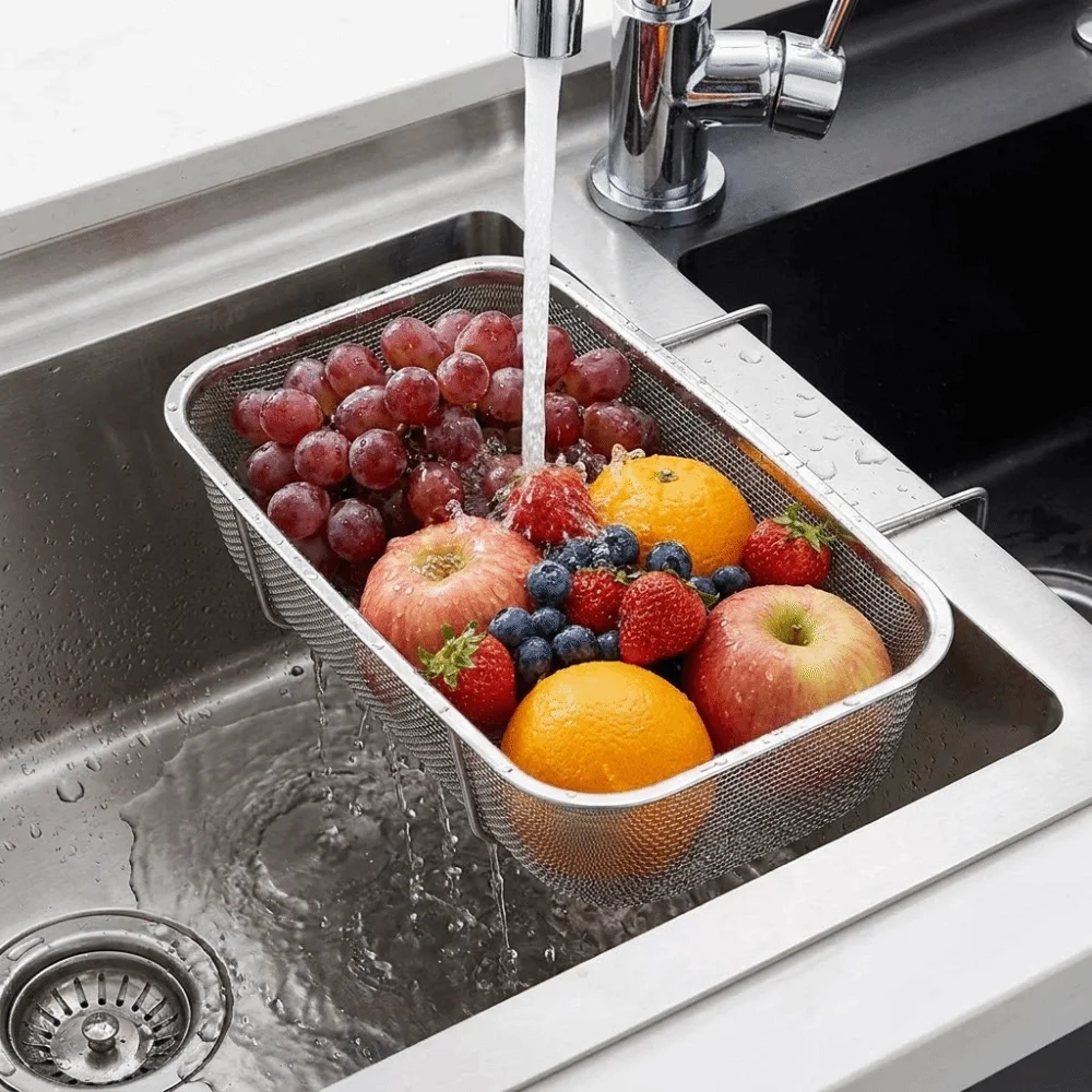 

Drainer Stainless Steel Kitchen Sink Drain Basket Anti-rust Rectangle Utensil Organizer Thickened Storage Basket Dish Drying