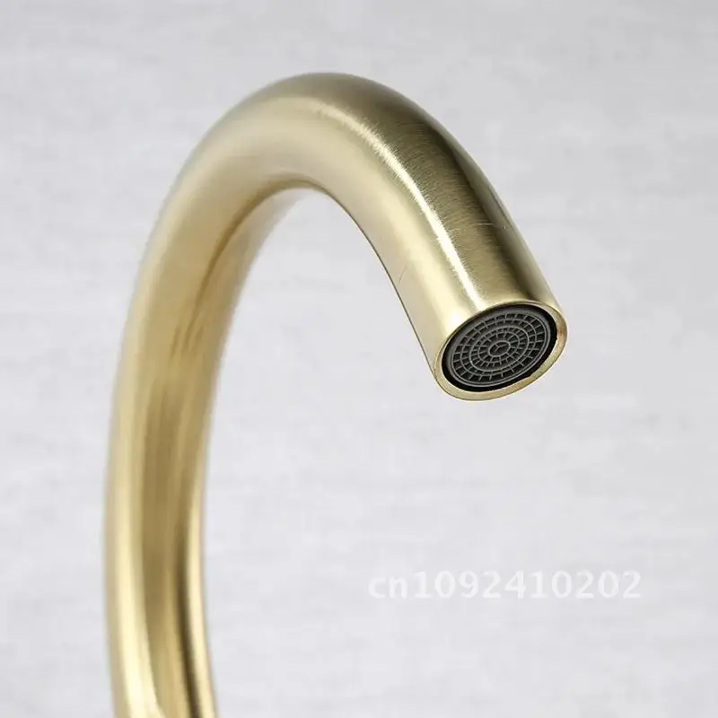 

Double Handle Three Hole Basin Faucets Brushed Cold Brass Deck Mounted Faucet Hot Tap Mixer Sink And Gold Water Bathroom