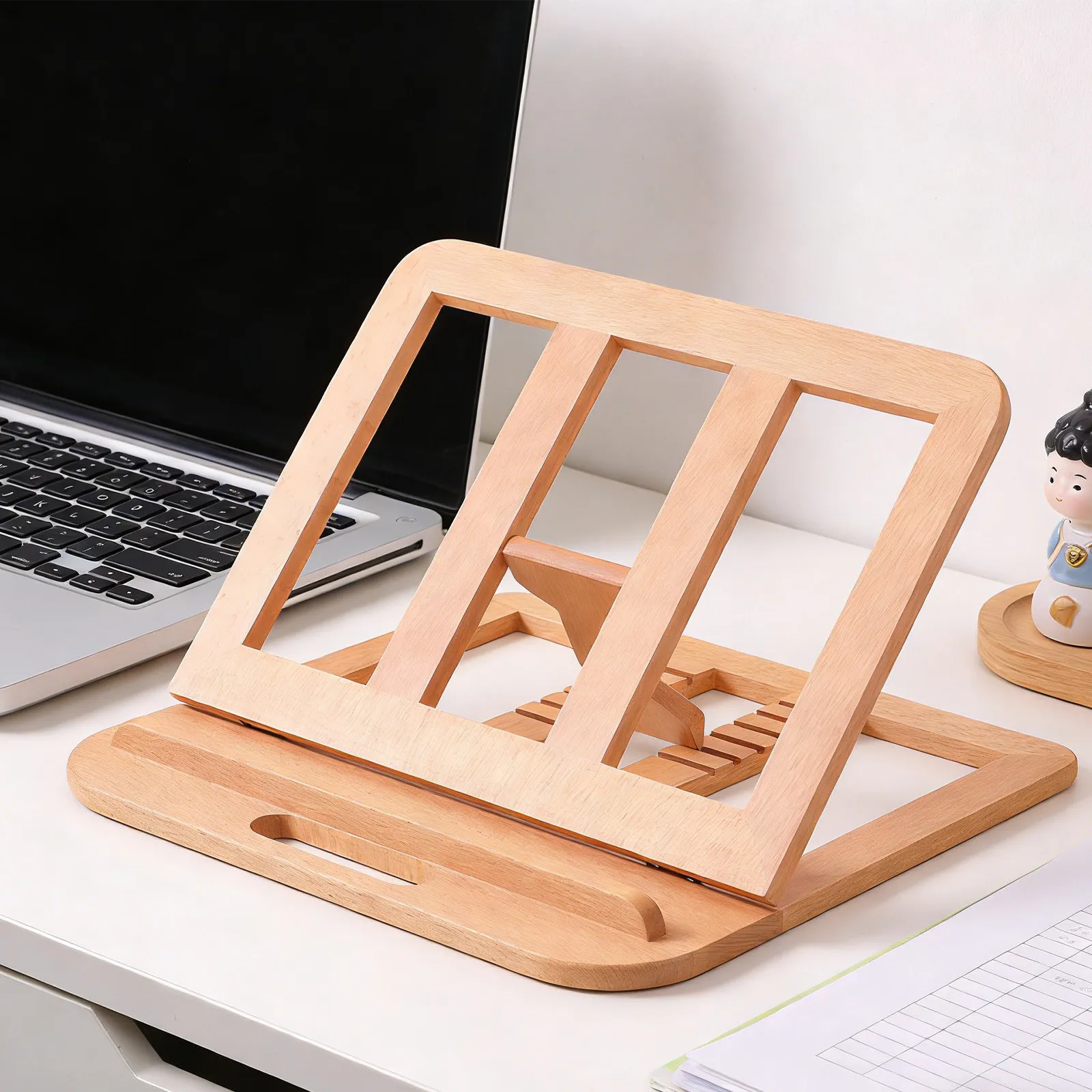 Supporto Ergonomico Regolabile in Legno per Laptop, 6 Livelli di Altezza e Angolazione, Ventilato, Pieghevole, Adatto per Notebook Fino a 16 Pollici