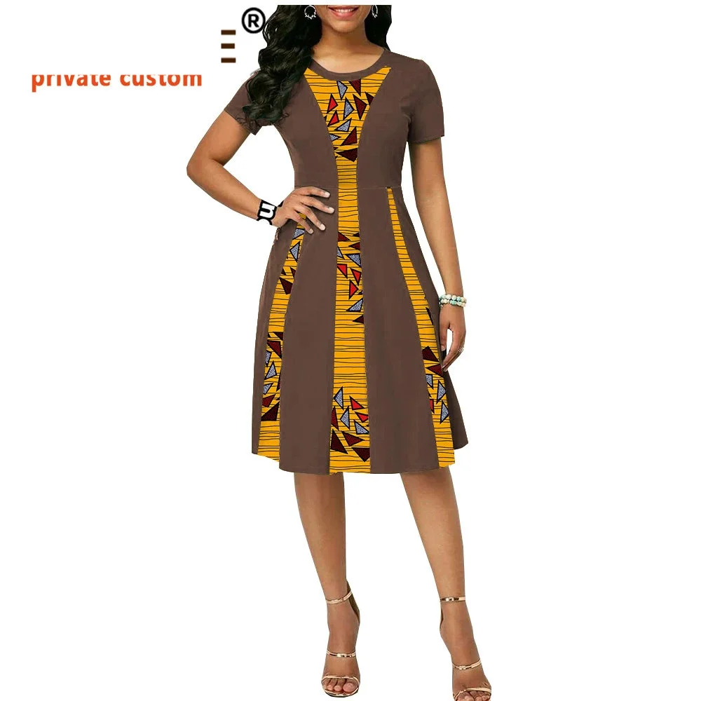 Распродажа! Платье с африканским принтом для женщин, на заказ, с коротким рукавом, длиной до колена, женское повседневное восковое хлопковое платье, наряд Анкары