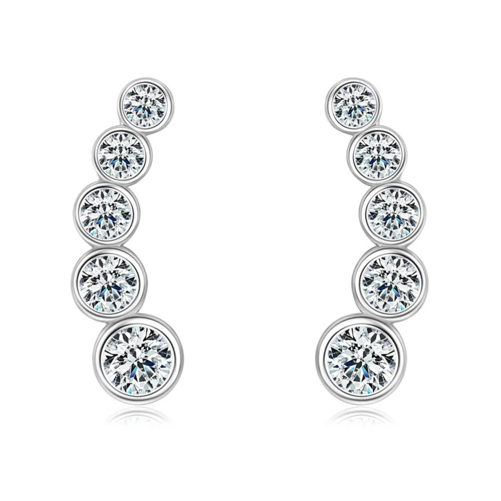 925 Sterling Silver Graduated Round Bezel Set Moissanite Climber Earrings D VVS1 Fine Jewelry For Women