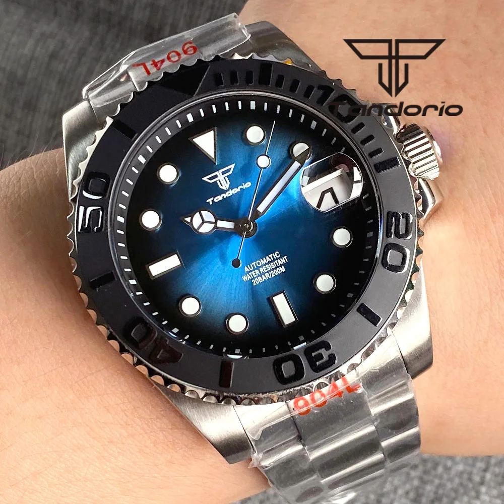 Tandorio Blue/Green/Red Sunburst Dial NH35A 40mm 200M Automatic Diving Men's Watch Sapphire Glass Rotating Ceramic/Alloy Bezel