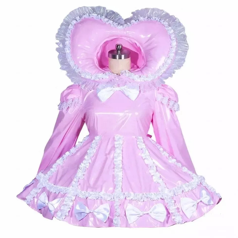 

Sexy adult baby sissy girl pink PVC lockable maid cosplay costume customizable
