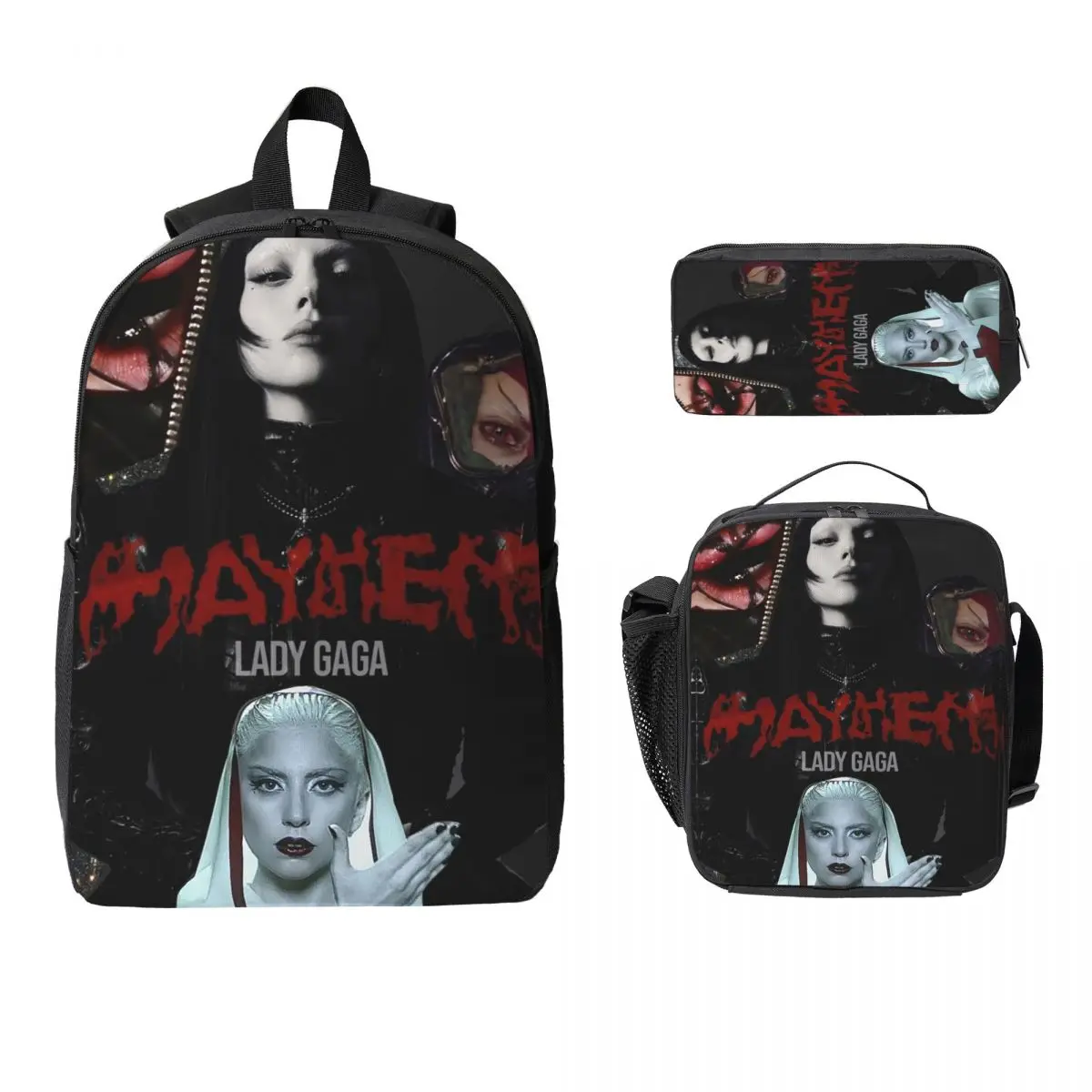 

Lady Gaga Mayhem Album Backpack Student Boys Girls BookBag School Bag Laptop Shoulder Bags 3ps Insulated Lunch Bag Pencil Case