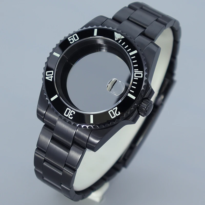 Pvd Nero 40mm 200m Impermeabile NH35 NH34 Cassa Dell'orologio Accessorio per NH35 NH36 NH70 Miyota8215 Eta2824 Movt GMT SUB Case 120 clic