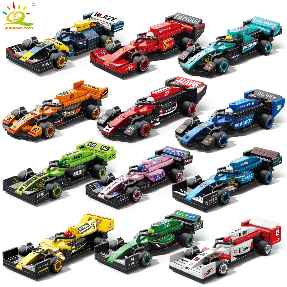 HUIQIBAO MOC Racing Pull Back Car Building Blocks, DIY Assembled Sports Car Model Bricks, Educational Construction Toys for Kids