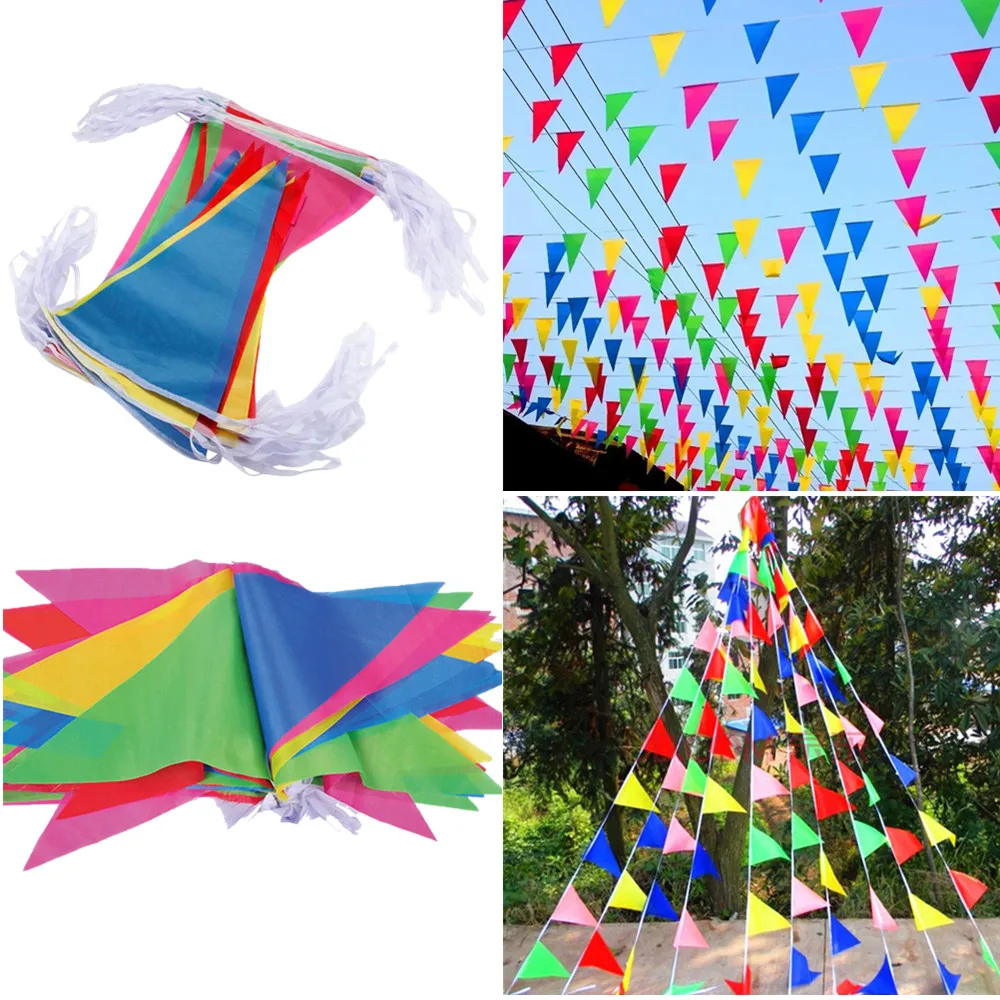 100m mehrfarbige Dreieck Flaggen Ammer Banner Wimpel Festival Outdoor-Dekor