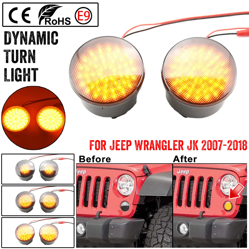 1 paio di luci di sterzo Plug & Play indicatore di direzione a LED indicatore di direzione laterale di parcheggio lampada Fender Smoke Lens per Jeep Wrangler JK